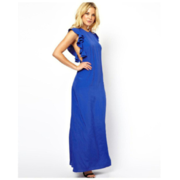 ASOS Dresses & Skirts - NWT ASOS Blue Maxi Dress with Ruffle Sleeves Sz 14